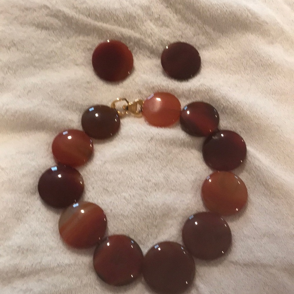 Glass tortoise shell necklace and earrings set